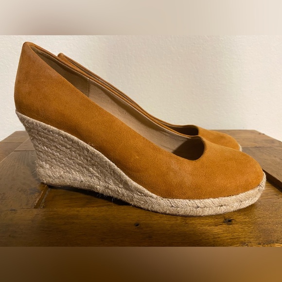 J Crew Suede Mustard Wedge Espadrilles Women Size 7.5 - Picture 1 of 7